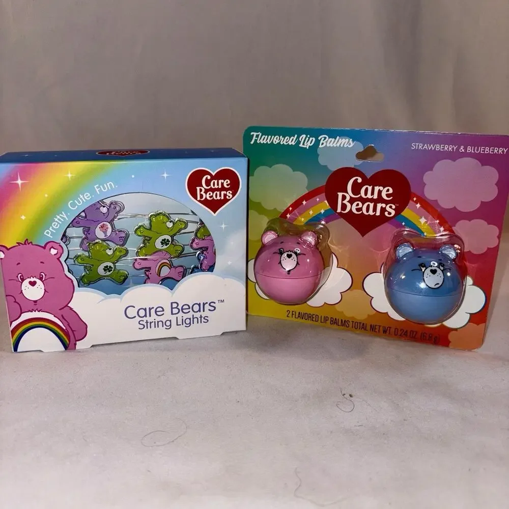 Care Bears Bundle: Lip Balm Set of 2 Flavored AND String Lights NEW